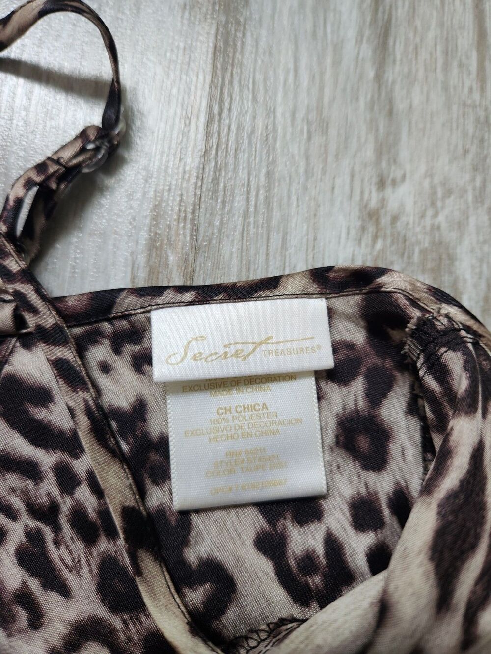 VTG Secret Treasures Leopard Satin Lace Trim Strappy Back Mini Slip Sz S EUC - Picture 4 of 12